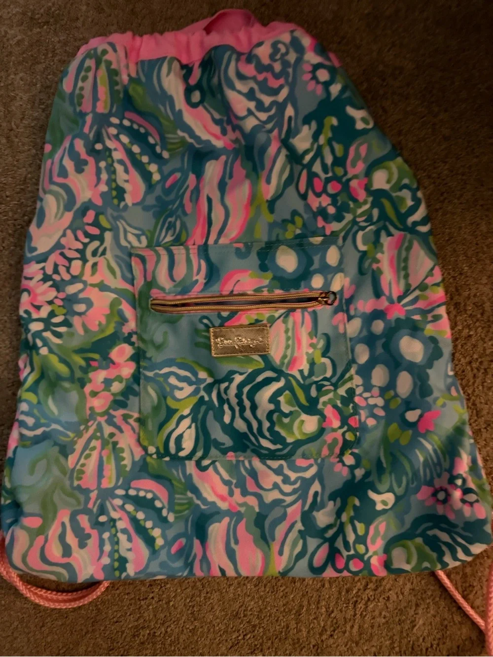 Lilly Pulitzer Pink & Blue Drawstring Backpack/Pool bag
